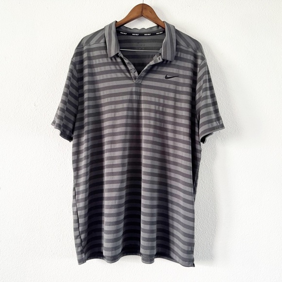 Nike Men's Golf Dark Gray Striped Polo Shirt Drifit XXL EUC - Picture 2 of 12